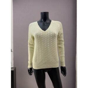 Ann Taylor 100% Cashmere Cable Knit V-Neck Sweater Women's S Butter‎ Yellow